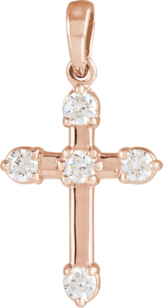 14K Gold Round Natural Diamond Cross Necklace or Pendant – up to 0.07 CTW - Rose Gold