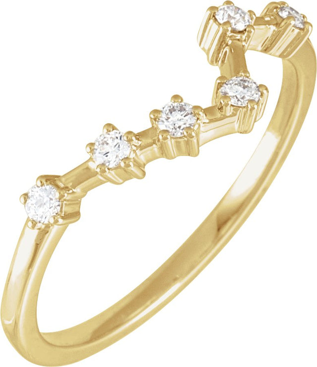 14K Gold Round Natural Diamond Constellation Zodiac Ring - Yellow Gold