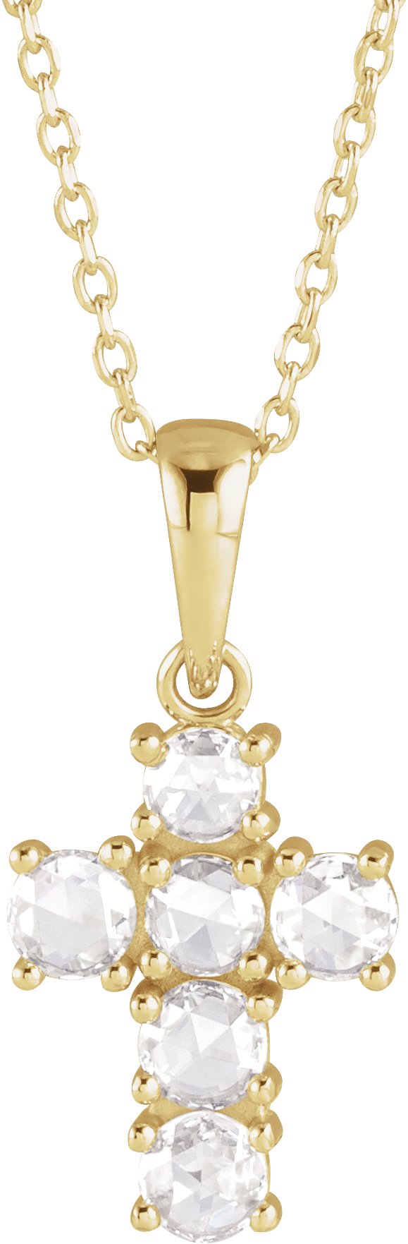 14K Gold Round Natural Diamond Rose-Cut Cross Necklace or Pendant - Yellow Gold