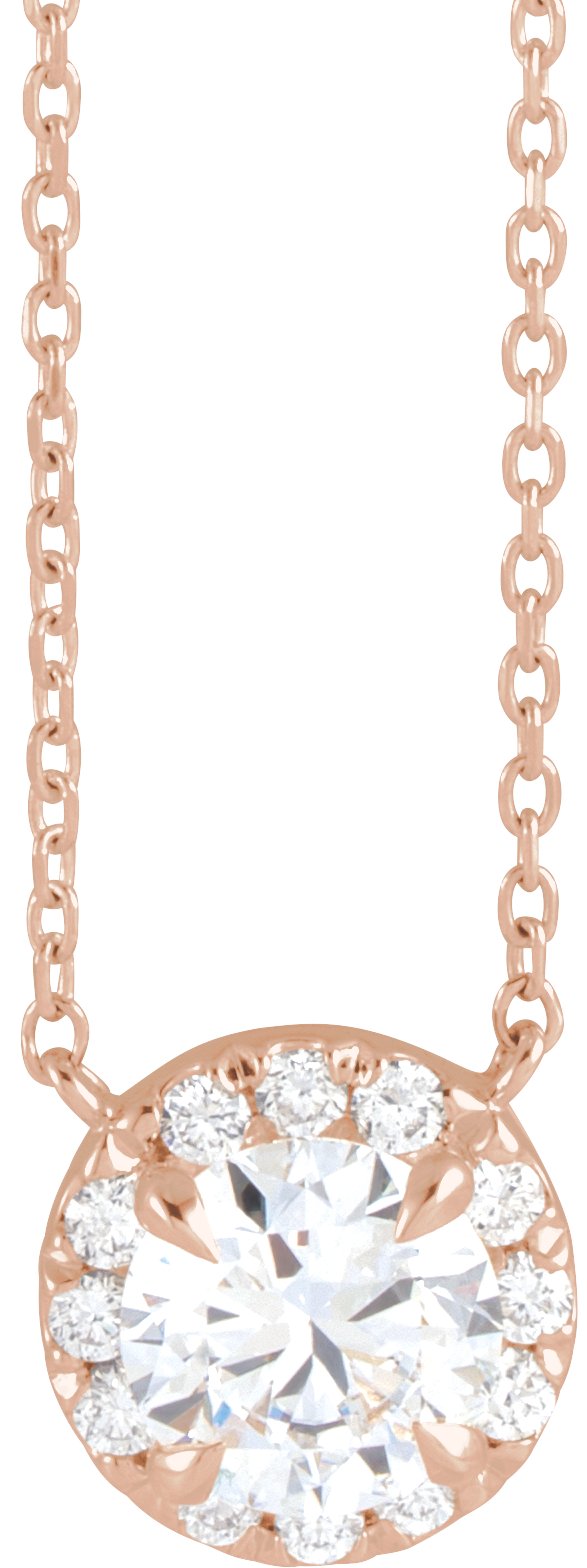 14K Gold Round Lab-Grown Diamond French-Set Halo-Style Necklace - Rose Gold