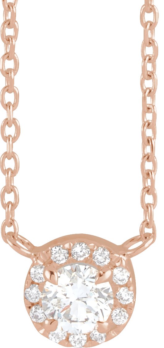 14K Gold Round Natural Diamond French-Set Halo-Style Necklace - Rose Gold