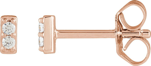 14K Gold Round Natural Diamond Accented Bar Earrings - Rose Gold