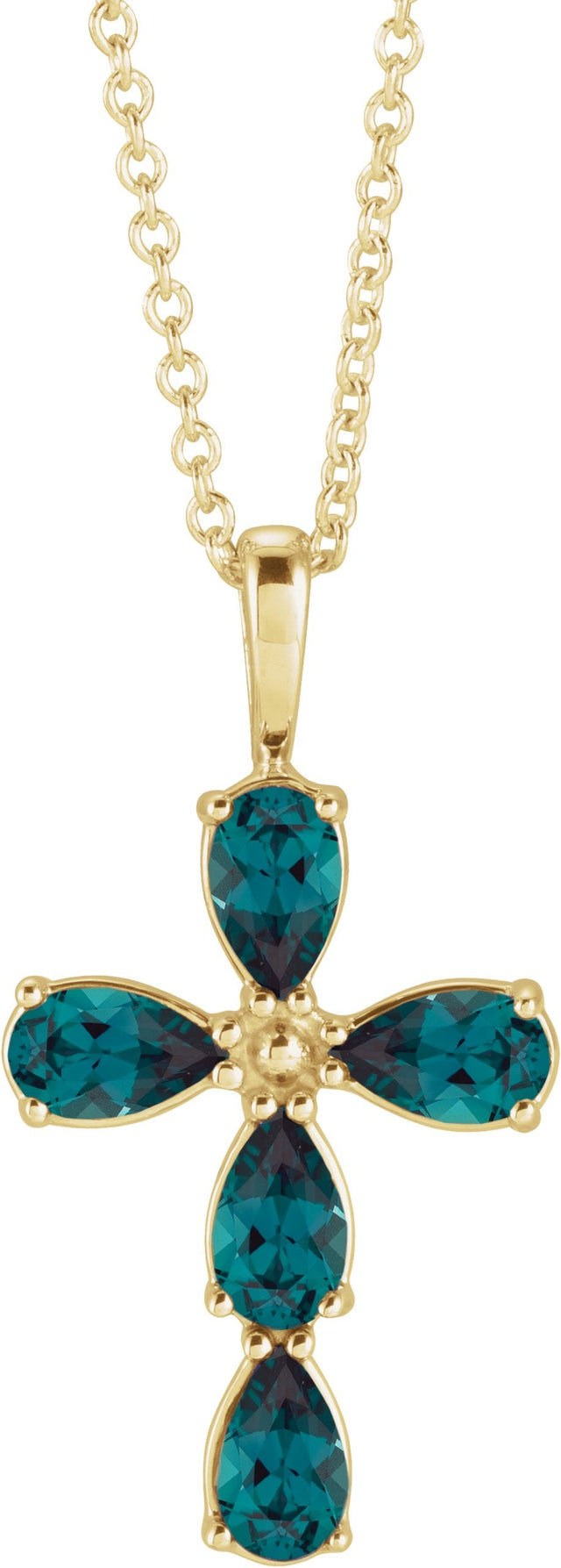 14K Gold Pear Lab-Grown Alexandrite Cross Necklace or Pendant - Yellow Gold