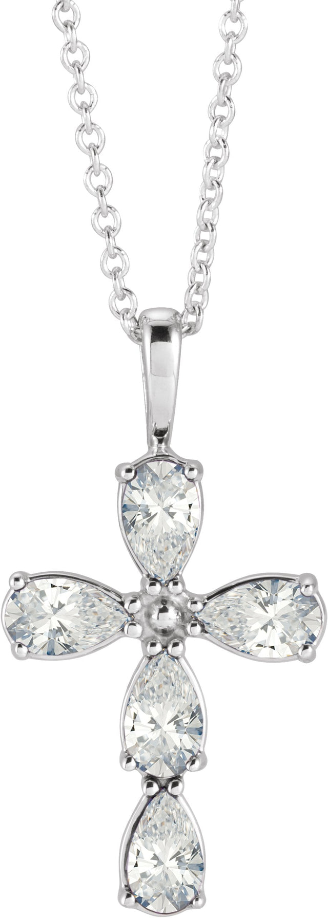 14K Gold Pear Natural Diamond Cross Necklace or Pendant - White Gold