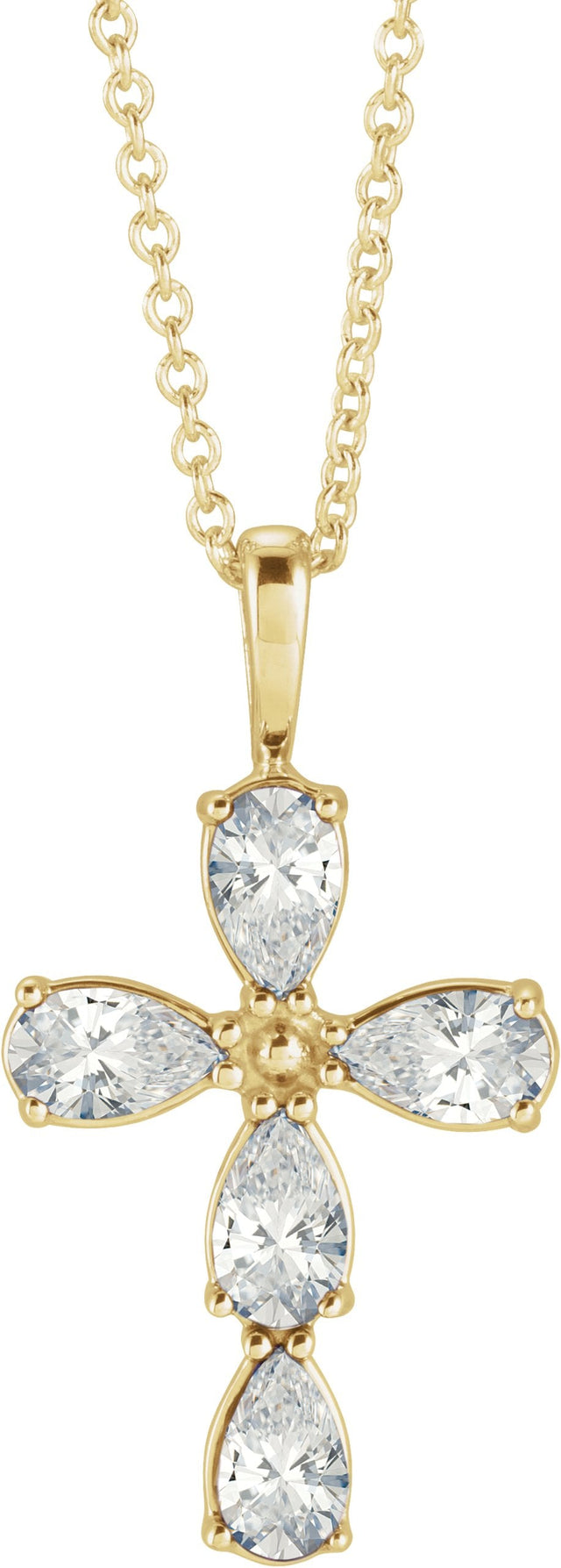14K Gold Pear Natural Diamond Cross Necklace or Pendant - Yellow Gold