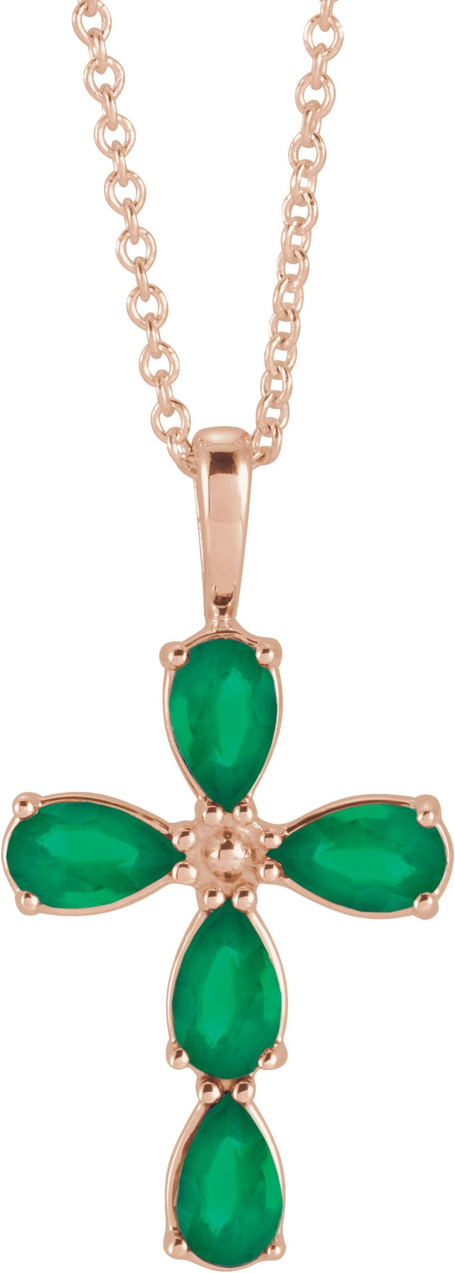 14K Gold Pear Natural Emerald Cross Necklace or Pendant - Rose Gold
