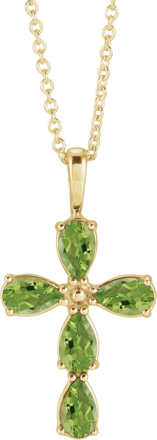 14K Gold Pear Natural Peridot Cross Necklace or Pendant - Yellow Gold