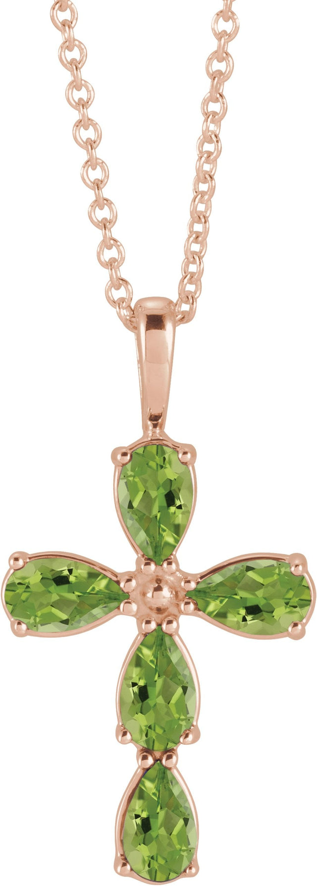 14K Gold Pear Natural Peridot Cross Necklace or Pendant - Rose Gold