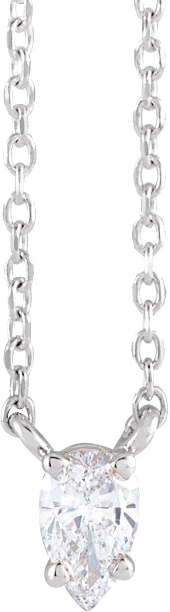 14K Gold Pear Natural Diamond Solitaire Necklace - White Gold
