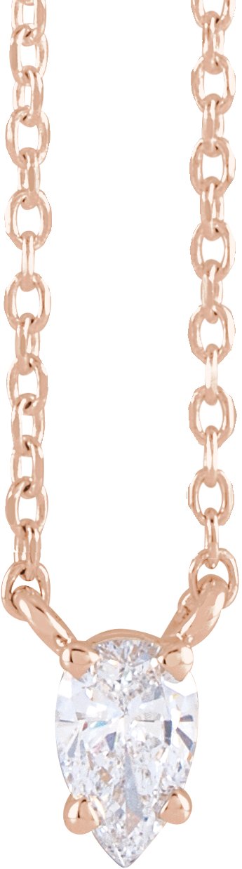 14K Gold Pear Natural Diamond Solitaire Necklace - Rose Gold