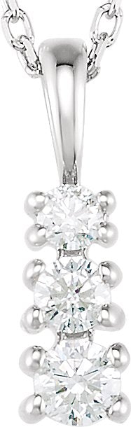 14K Gold Round Natural Diamond Graduated Necklace or Pendant - White Gold