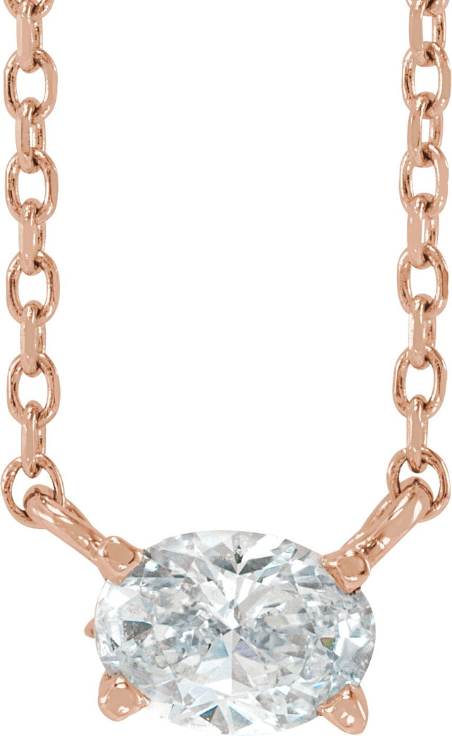 14K Gold Oval Lab-Grown Diamond Solitaire Necklace - Rose Gold