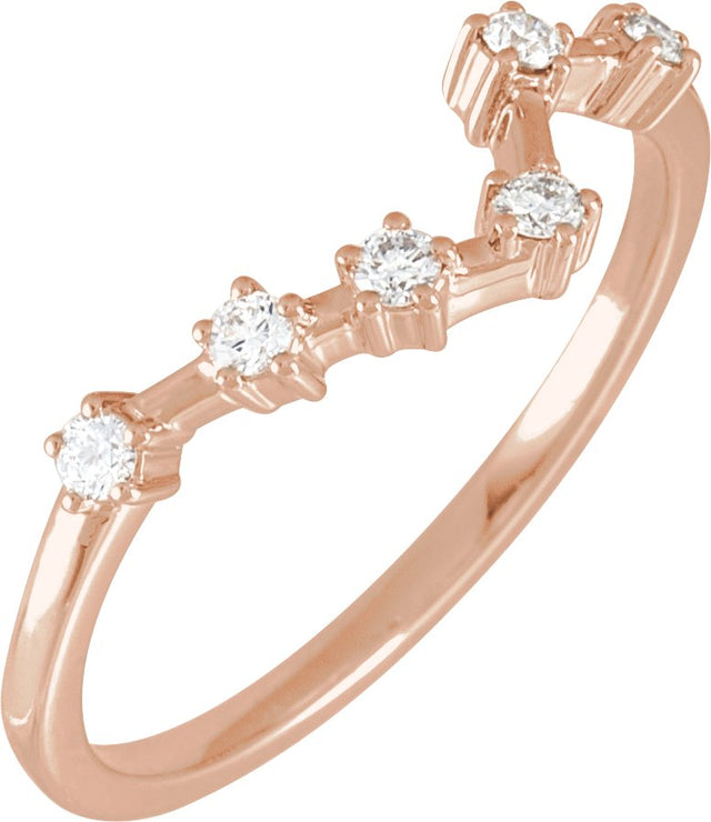 14K Gold Round Natural Diamond Constellation Zodiac Ring - Rose Gold