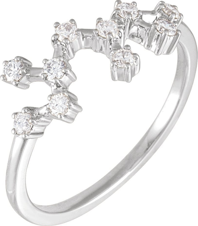 14K Gold Round Natural Diamond Constellation Zodiac Ring - White Gold