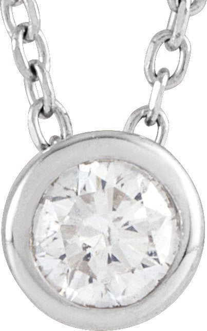Platinum Round Natural Diamond Solitaire Bezel-Set Necklace