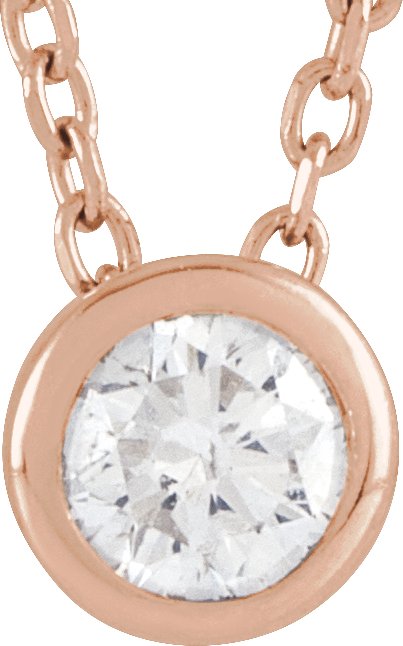 14K Gold Round Lab-Grown Diamond Solitaire Bezel-Set Necklace - Rose Gold