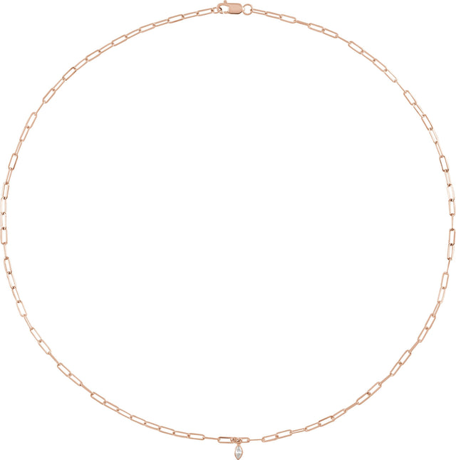 14K Gold Marquise Natural Diamond Micro Bezel-Set Necklace - Rose Gold