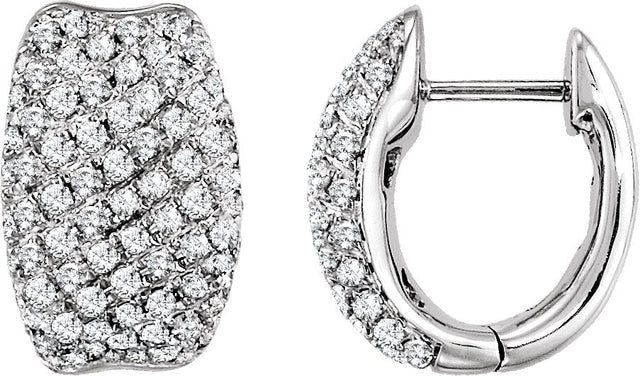 14K Gold Round Natural Diamond Pavé-Style U-Hoop Earrings