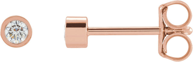 14K Gold Natural Diamond Round Micro Bezel-Set Stud Earrings - Rose Gold