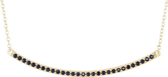 14K Gold Round Natural Blue Sapphire Bar Necklace - Yellow Gold