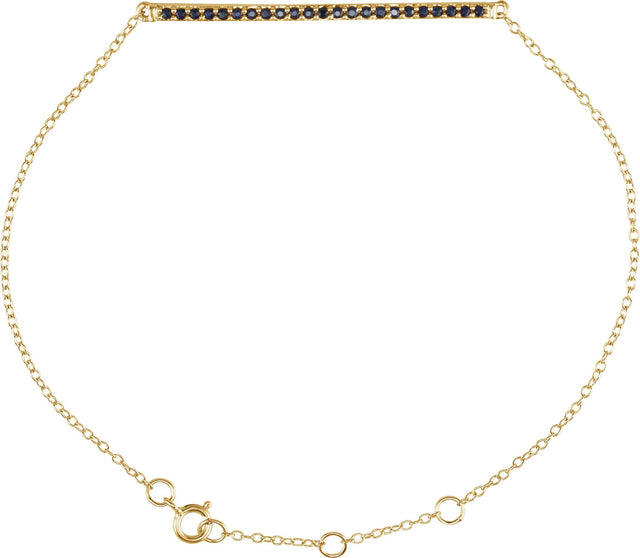 14K Gold Round Natural Blue Sapphire Accented Bar Bracelet - Yellow Gold