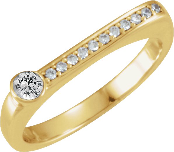 14K Gold Round Natural White Sapphire Family Stackable Ring II - Yellow Gold