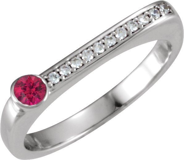 14K Gold Round Natural Ruby Family Stackable Ring II - White Gold