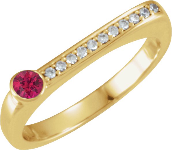 14K Gold Round Natural Ruby Family Stackable Ring II - Yellow Gold
