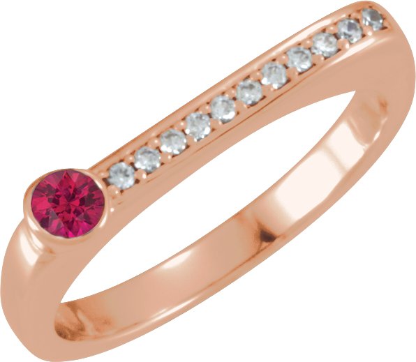 14K Gold Round Natural Ruby Family Stackable Ring II - Rose Gold