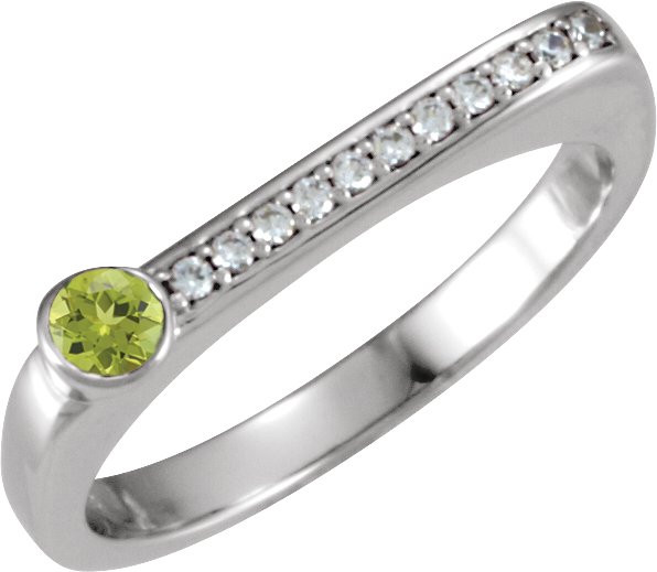 14K Gold Round Natural Peridot Family Stackable Ring II - White Gold
