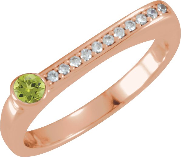 14K Gold Round Natural Peridot Family Stackable Ring II - Rose Gold