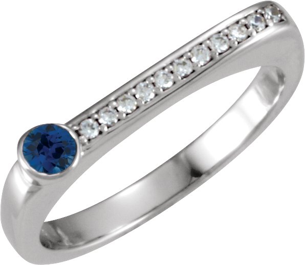 14K Gold Round Natural Blue Sapphire Family Stackable Ring II - White Gold