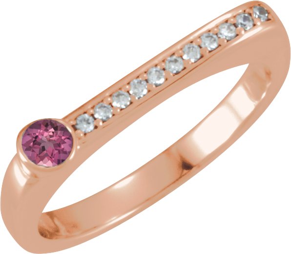 14K Gold Round Natural Pink Tourmaline Family Stackable Ring II - Rose Gold