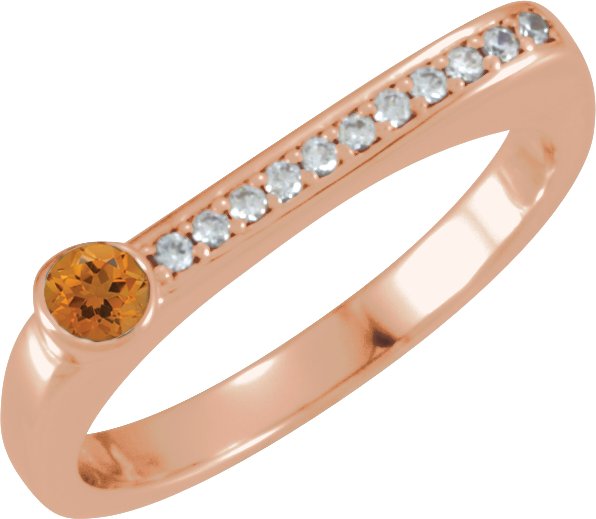 14K Gold Round Natural Citrine Family Stackable Ring II - Rose Gold