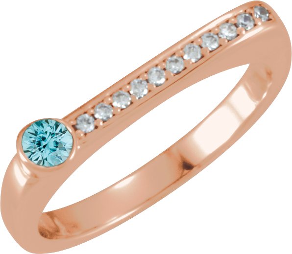 14K Gold Round Natural Blue Zircon Family Stackable Ring II - Rose Gold