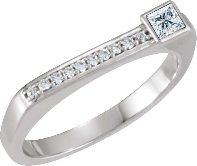 14K Gold Square Natural Diamond Family Stackable Ring – 3x3mm - White Gold