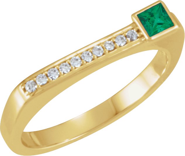 14K Gold Square Natural Emerald Family Stackable Ring – 3x3mm - Yellow Gold