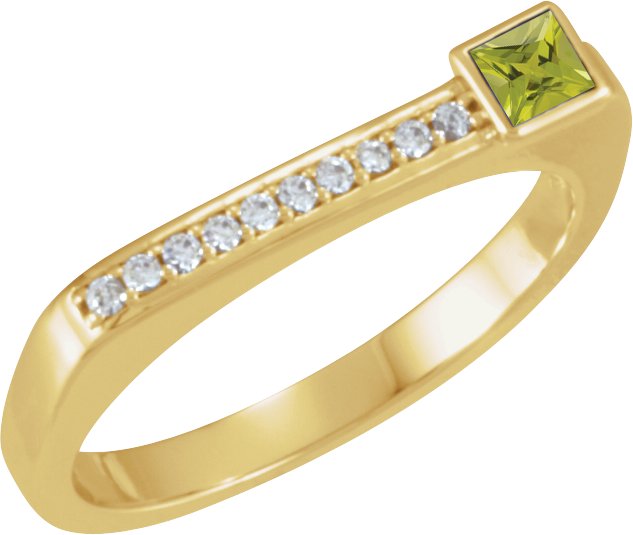 14K Gold Square Natural Peridot Family Stackable Ring – 3x3mm - Yellow Gold