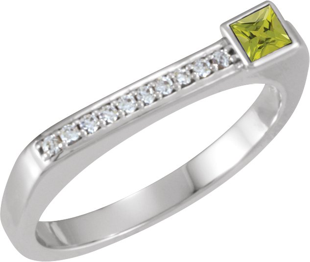 14K Gold Square Natural Peridot Family Stackable Ring – 3x3mm - White Gold