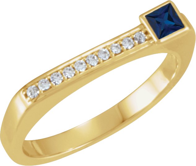 14K Gold Square Natural Blue Sapphire Family Stackable Ring – 3x3mm - Yellow Gold