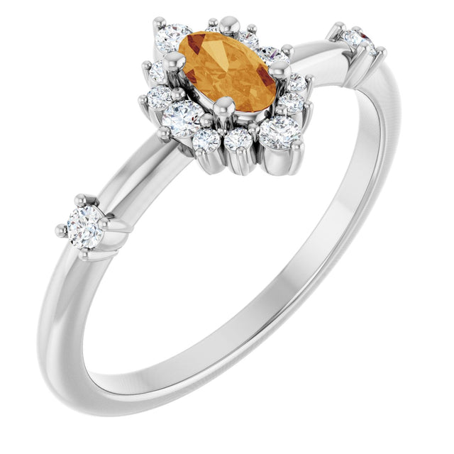 Platinum Oval Natural Citrine Halo-Style Ring