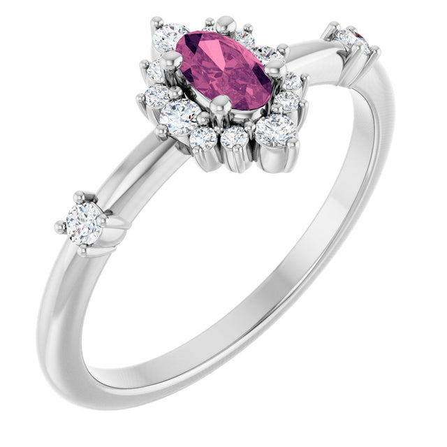 Platinum Oval Natural Pink Tourmaline Halo-Style Ring