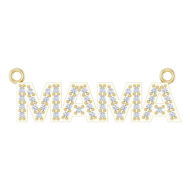14K Gold Round Natural Diamond Accented "Mama" Necklace - Yellow Gold