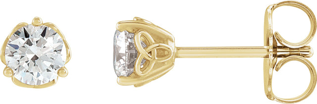 14K Gold Natural Diamond Round 3-Prong Celtic-Inspired Stud Earrings - Yellow Gold