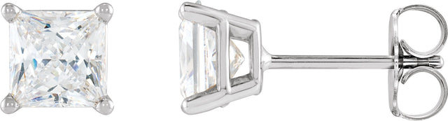Platinum Natural Diamond Square 4-Prong Lightweight Stud Earrings
