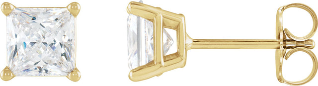 14K Gold Natural Diamond Square 4-Prong Lightweight Stud Earrings - Yellow Gold