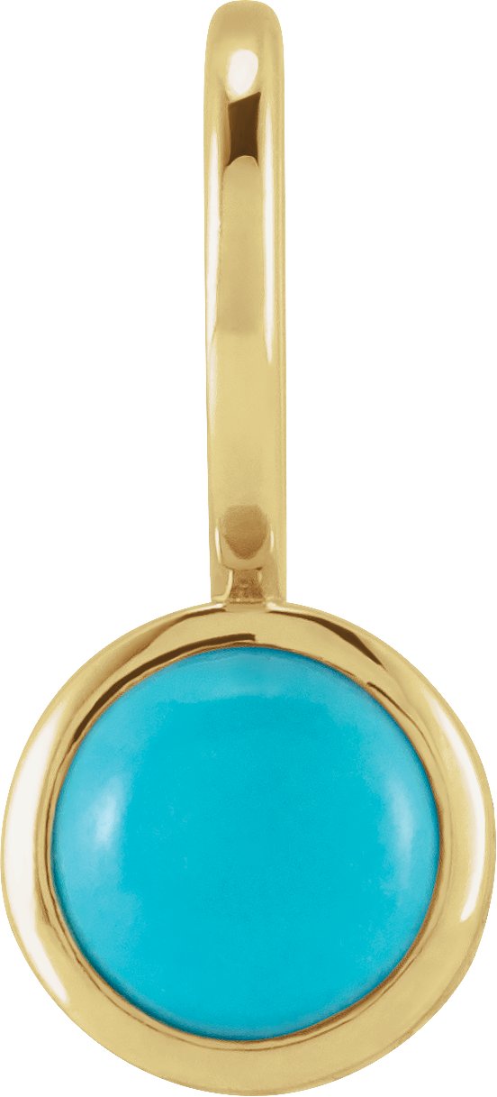 14K Gold Round Natural Turquoise Cabochon Pendant - Yellow Gold