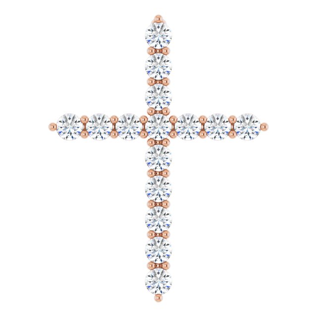 14K Gold Round Lab-Grown Diamond Accented Cross Necklace or Pendant – up to 1/6 CTW - Rose Gold