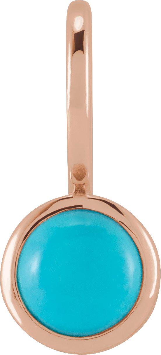 14K Gold Round Natural Turquoise Cabochon Pendant - Rose Gold