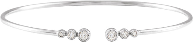 14K Gold Round Natural Diamond Accented Cuff Bracelet – 2.8mm Stones - White Gold